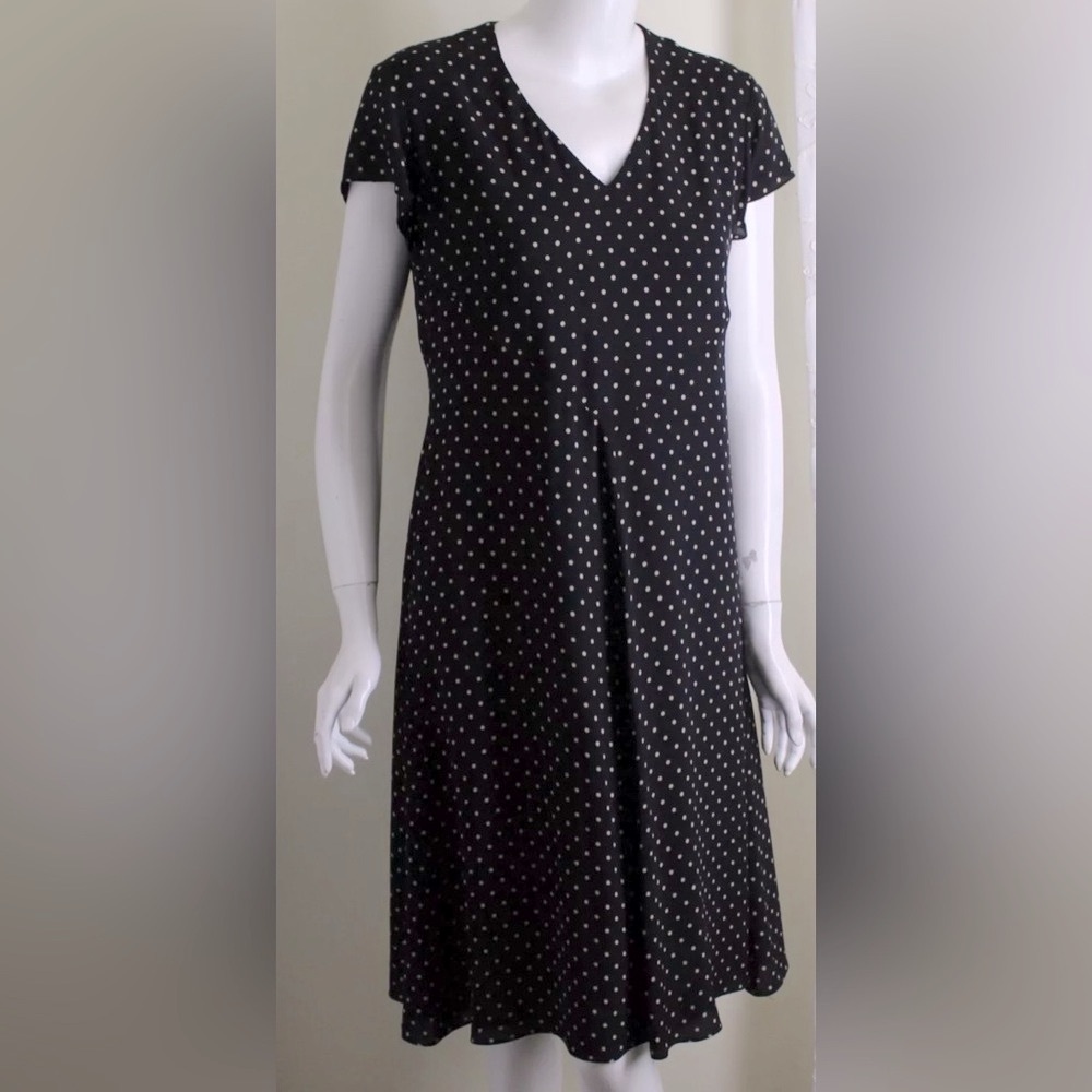 Lauren Ralph Lauren Silk A-line Dress in Navy & Gray Polka Dot